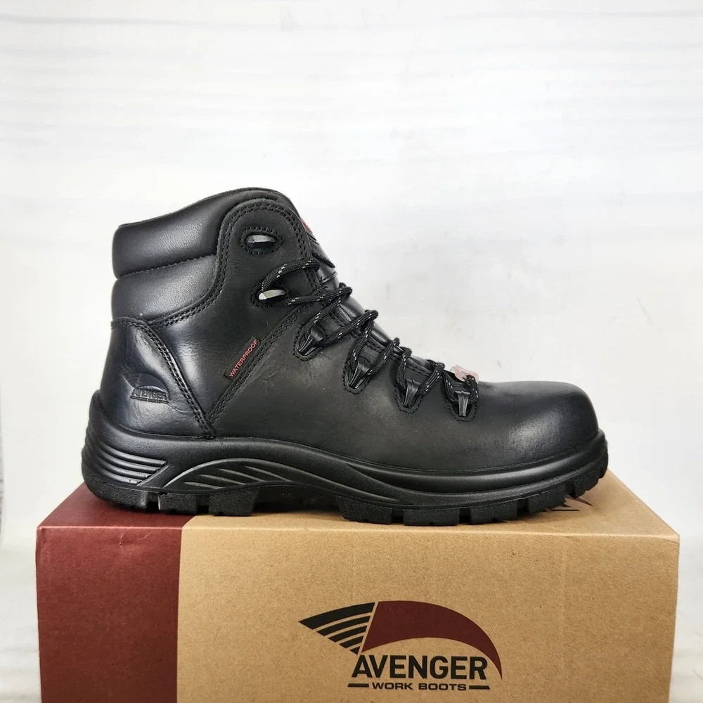 Avenger Work Boots Mens Size 8 Black Framer CT Composite Toe Waterproof Leather